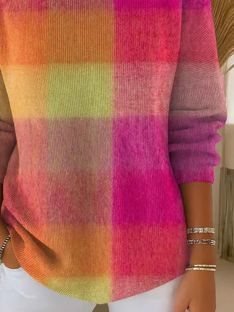 Women Abstract Printing Spring/Fall Casual Long Sleeve Crew Neck Sweater