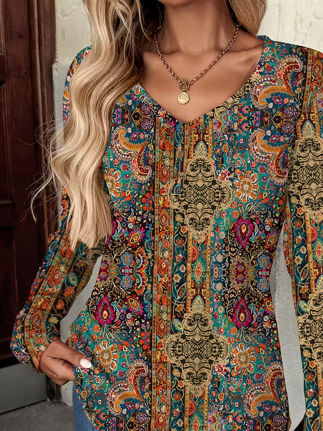 Women Floral Long Sleeve Tee T-shirt V Neck Printing Casual Spring/Fall Graphic Tee Top