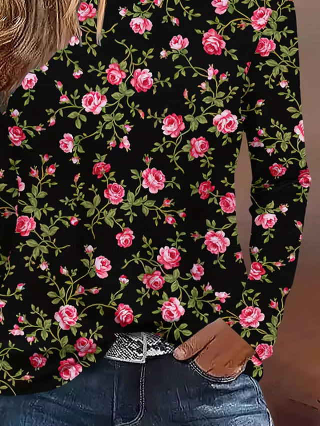 Women Floral Long Sleeve Tee T-shirt Crew Neck Printing Casual Spring/Fall Graphic Tee Top