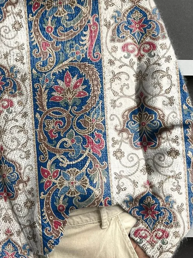 Women Floral Printing Spring/Fall Vintage Long Sleeve Turtleneck Sweater