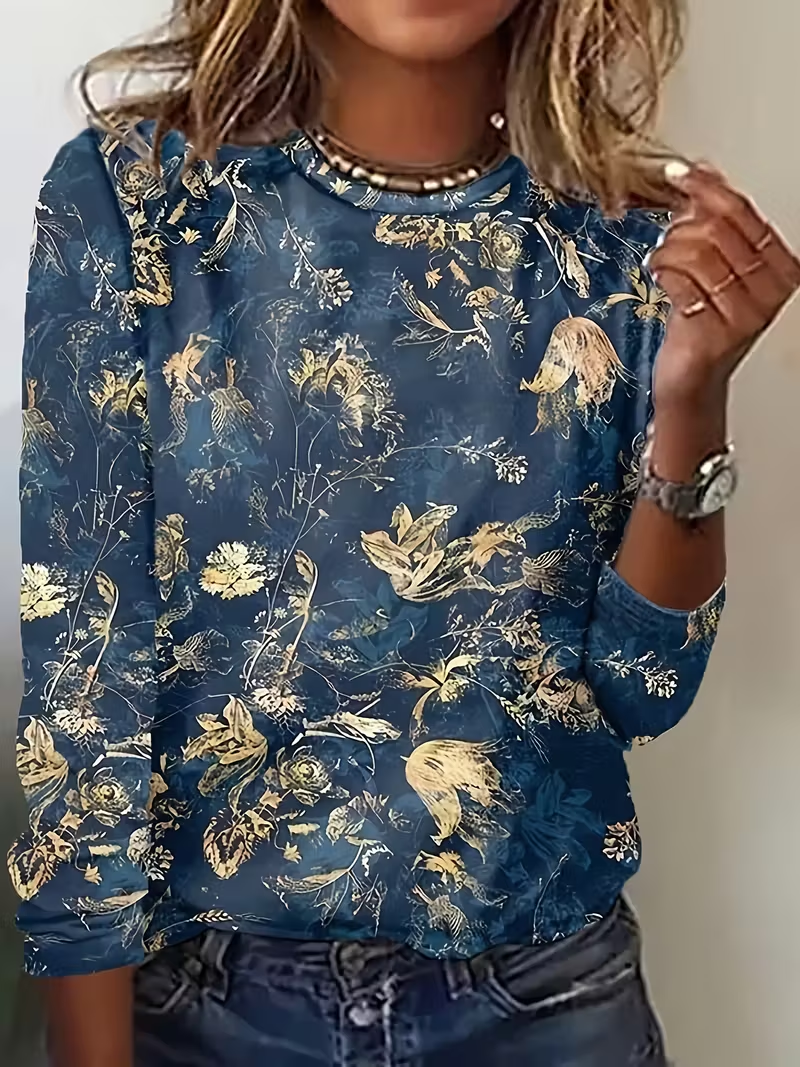 Women Floral Long Sleeve Tee T-shirt Crew Neck Printing Casual Spring/Fall Graphic Tee Top