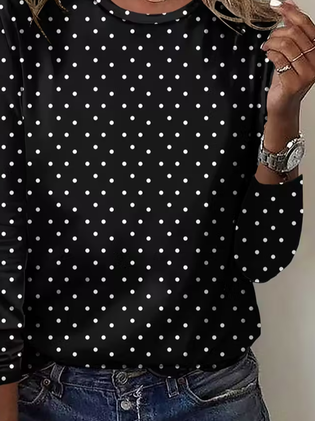 Women Polka Dots Long Sleeve Tee T-shirt Crew Neck Printing Casual Spring/Fall Graphic Tee Top