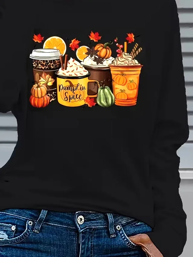 Women Halloween (pumpkin) Long Sleeve Tee T-shirt Crew Neck Printing Casual Spring/Fall Graphic Tee Top