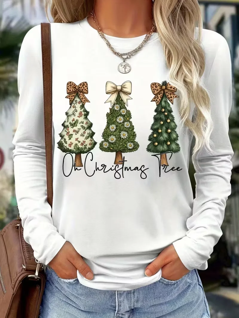 Women Christmas Long Sleeve Tee T-shirt Crew Neck Printing Casual Spring/Fall Graphic Tee Top