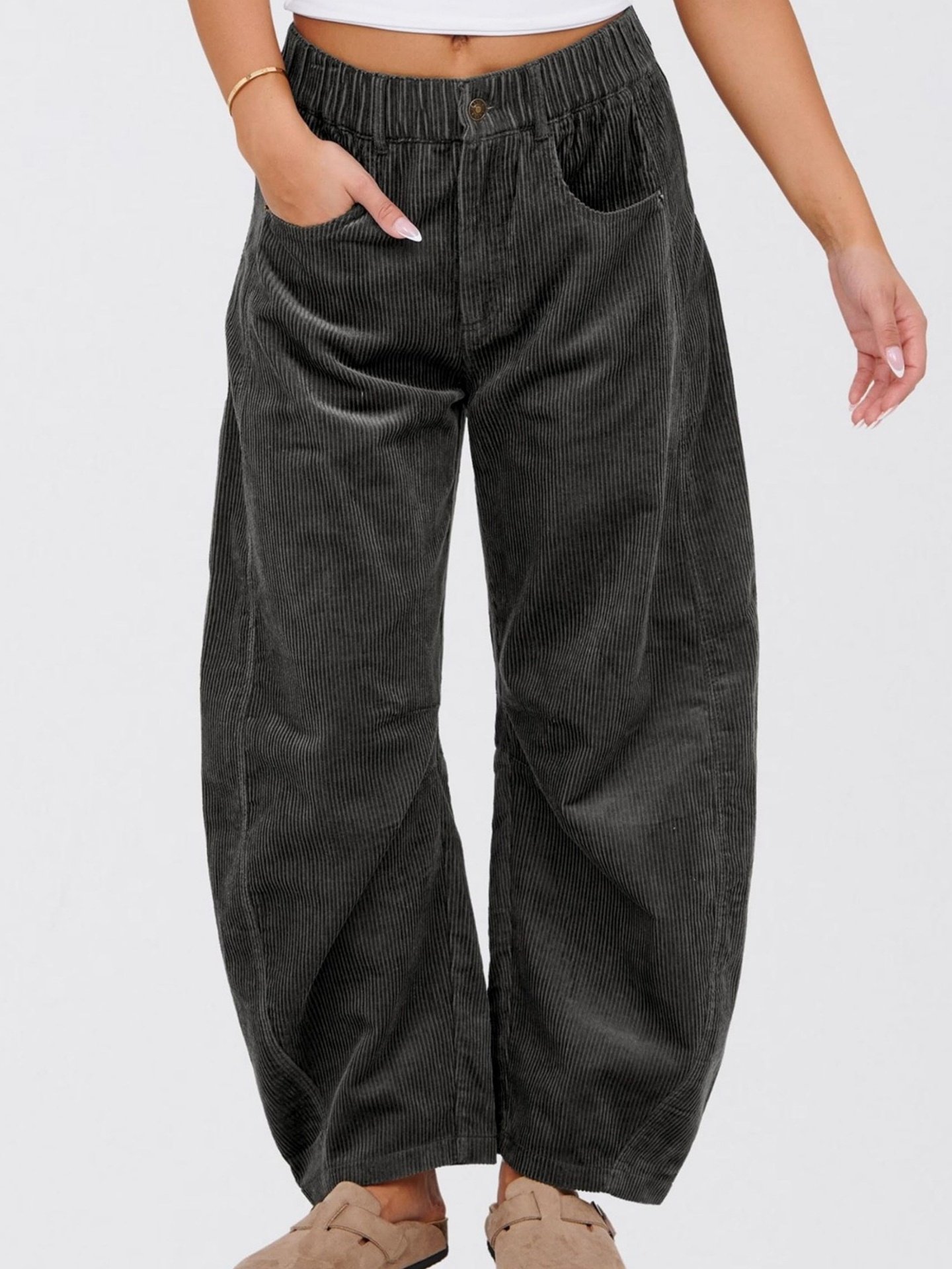 Women Plain Long Elastic Waist Pants Casual Spring/Fall Trousers