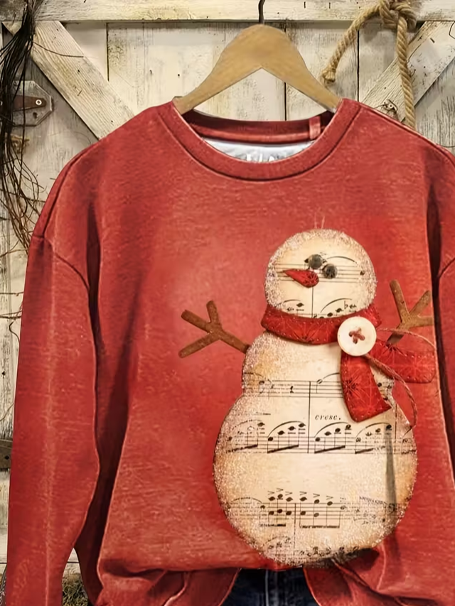 Women Christmas Snowman Crew Neck Printing Casual Spring/Fall Long Sleeve Sweatshirt