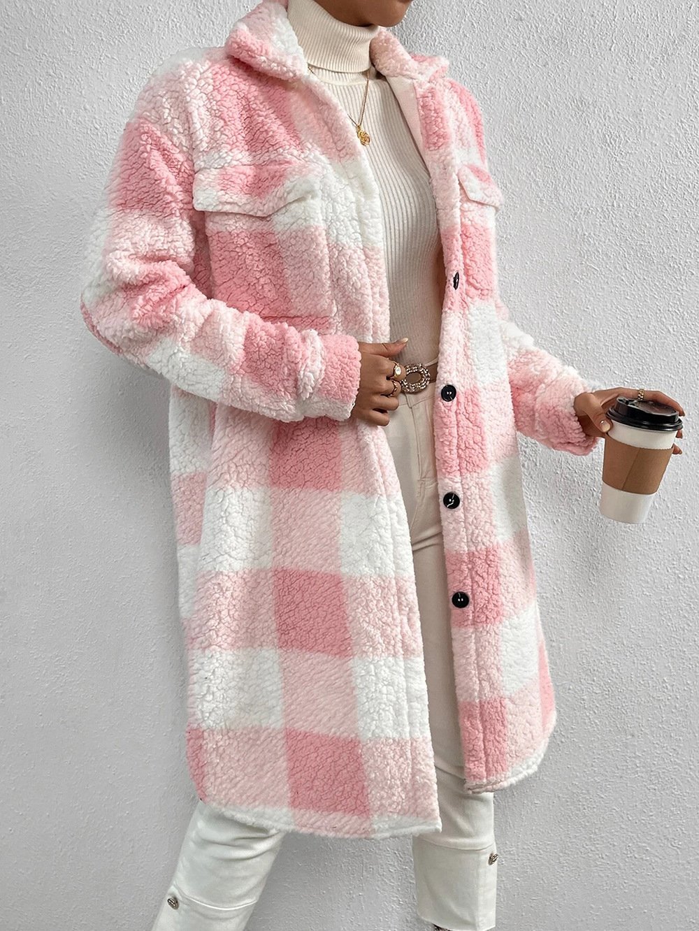 Women's Plaid Winter Outerwear Casual Printing Mid-long Shawl Collar Overcoat