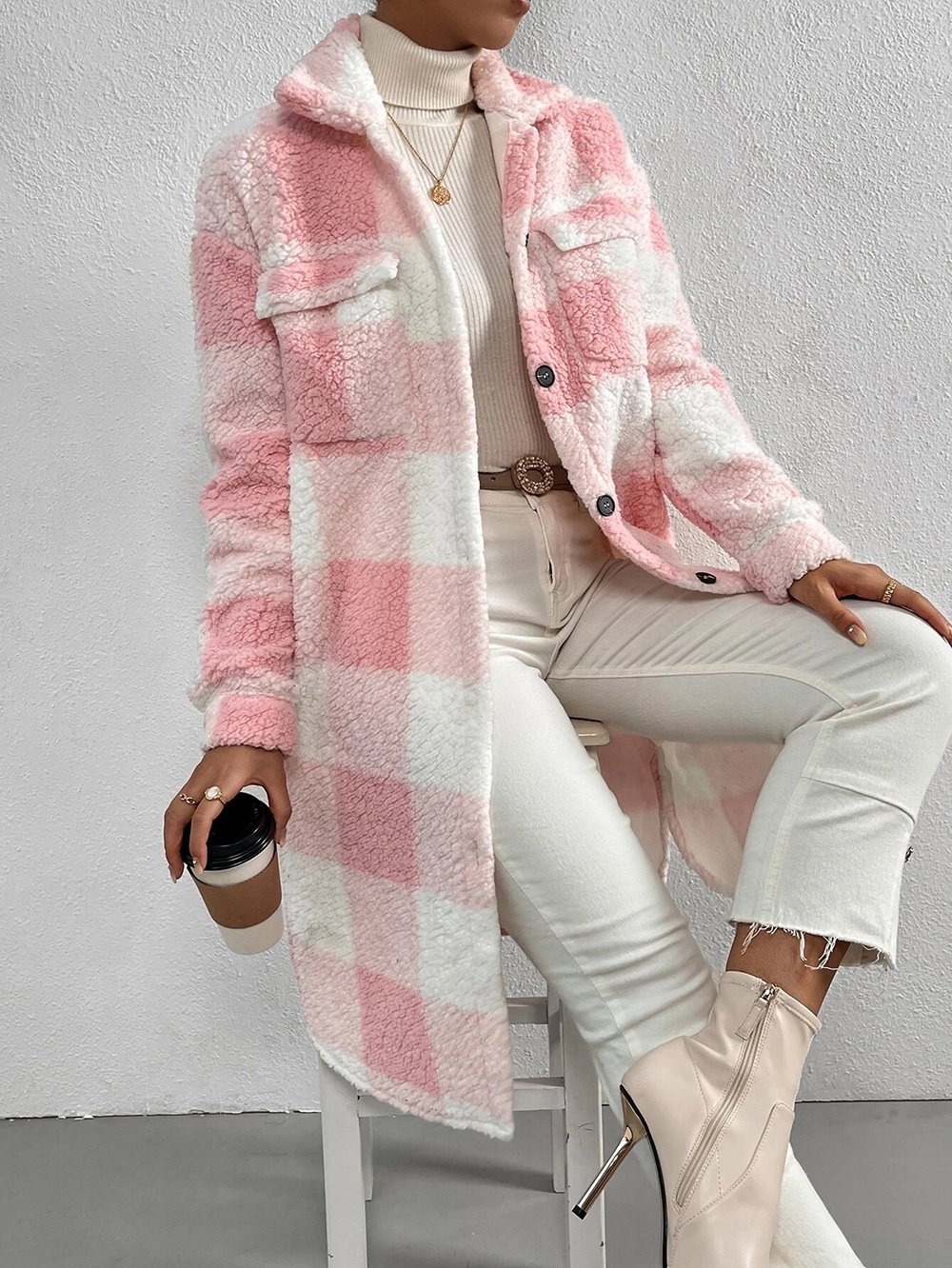 Women's Plaid Winter Outerwear Casual Printing Mid-long Shawl Collar Overcoat