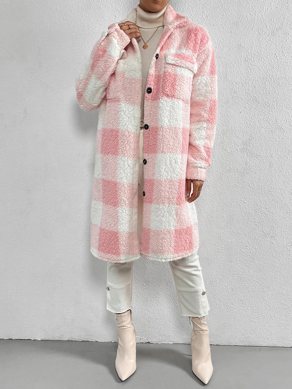 Women's Plaid Winter Outerwear Casual Printing Mid-long Shawl Collar Overcoat