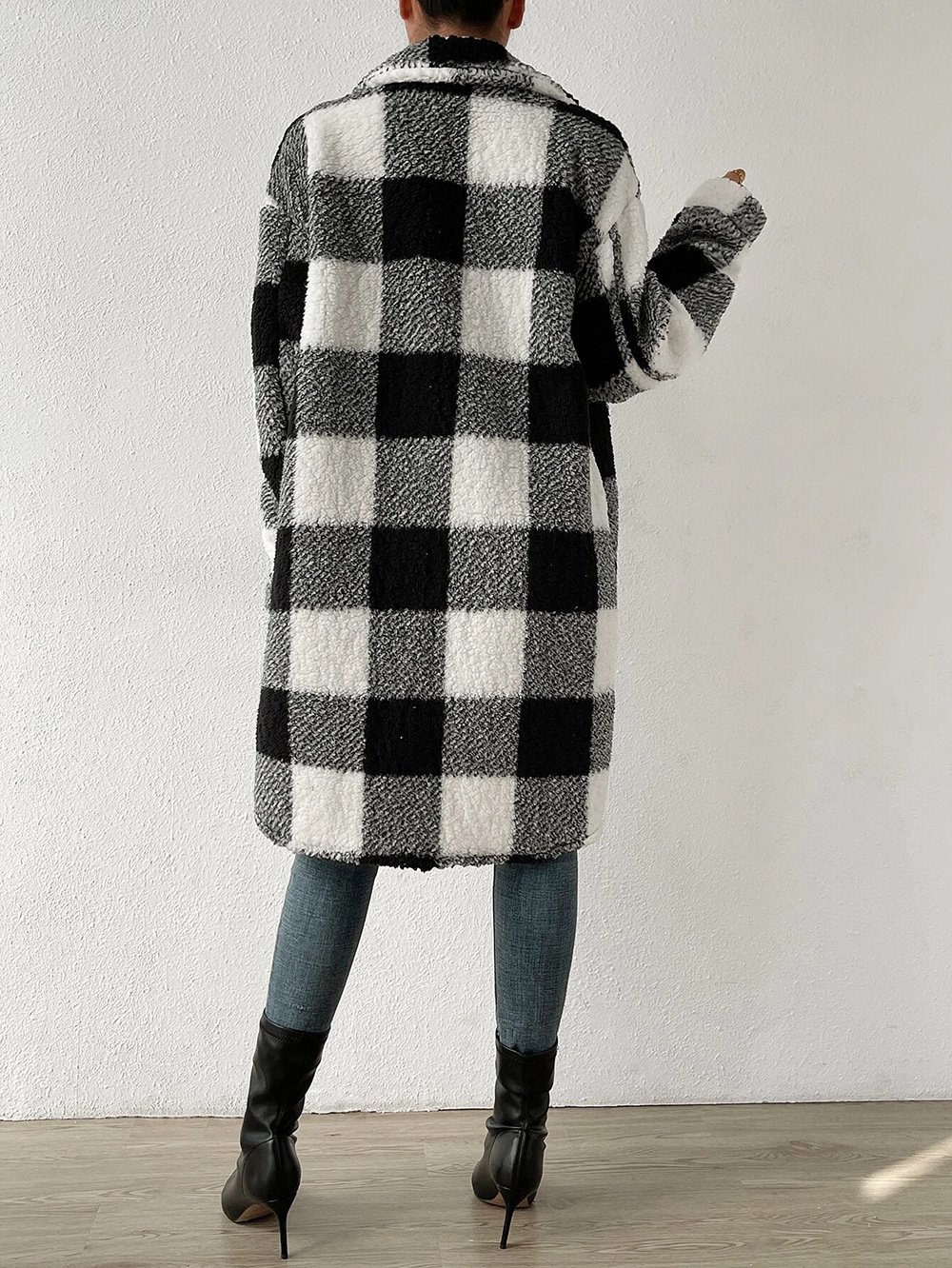Women's Plaid Winter Outerwear Casual Printing Mid-long Shawl Collar Overcoat