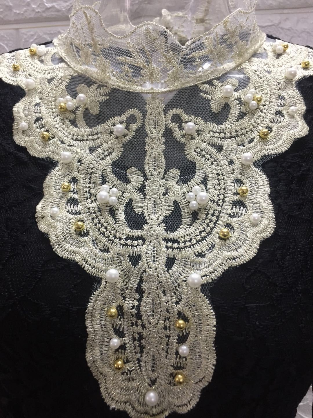 Women Floral Long Sleeve Tee T-shirt Stand Collar Beaded Vintage Spring/Fall Top