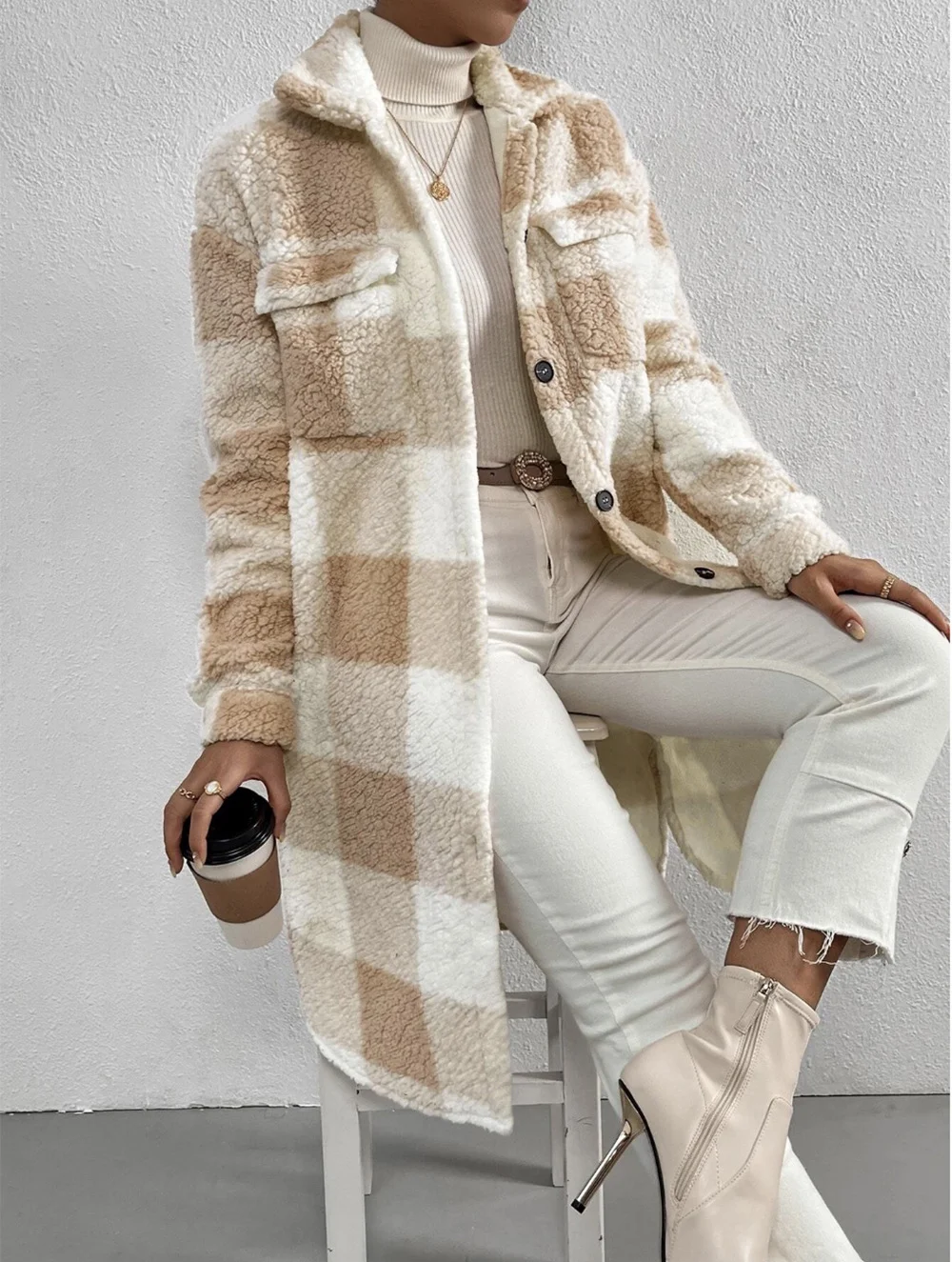 Women's Plaid Winter Outerwear Casual Printing Mid-long Shawl Collar Overcoat