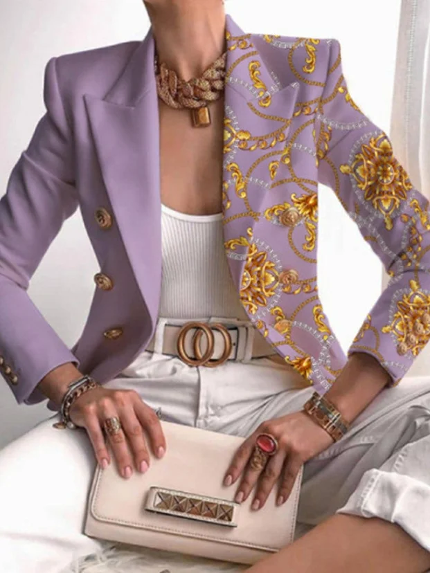 Women Floral Spring/Fall Outerwear Vintage Printing Long Sleeve Regular Blazer
