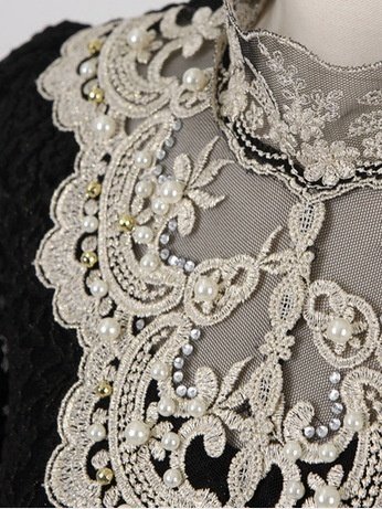 Women Floral Long Sleeve Tee T-shirt Stand Collar Beaded Vintage Spring/Fall Top