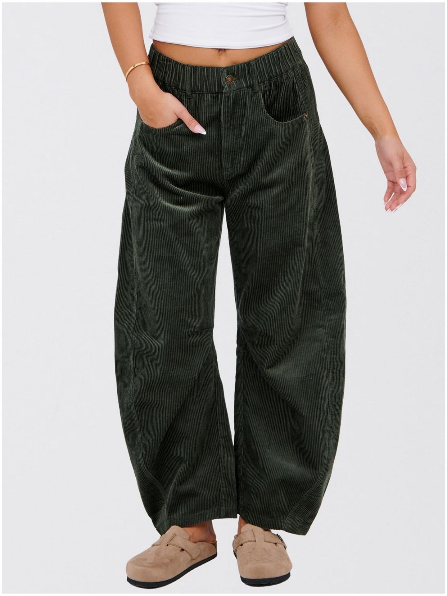 Women Plain Long Elastic Waist Pants Casual Spring/Fall Trousers