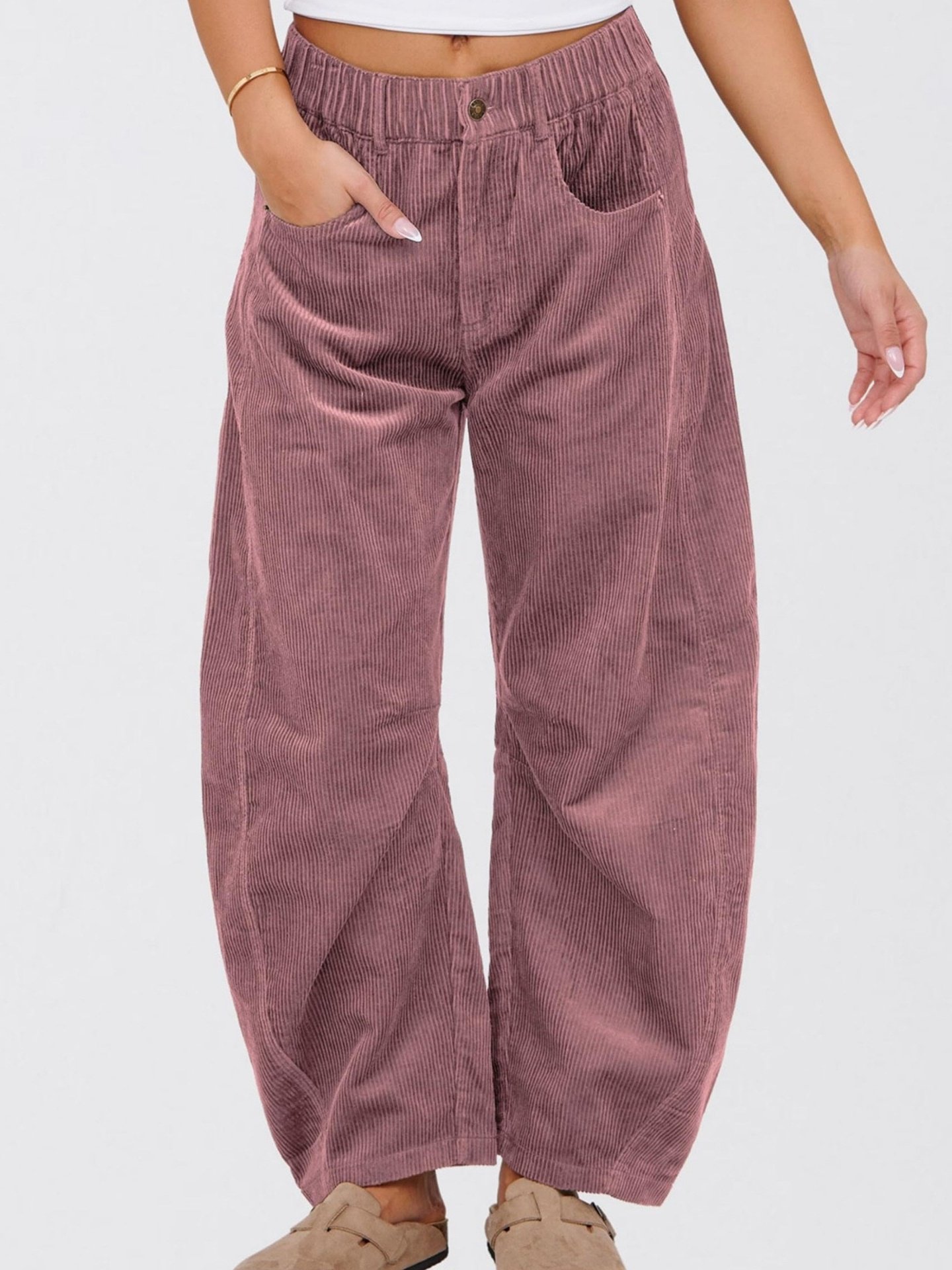 Women Plain Long Elastic Waist Pants Casual Spring/Fall Trousers