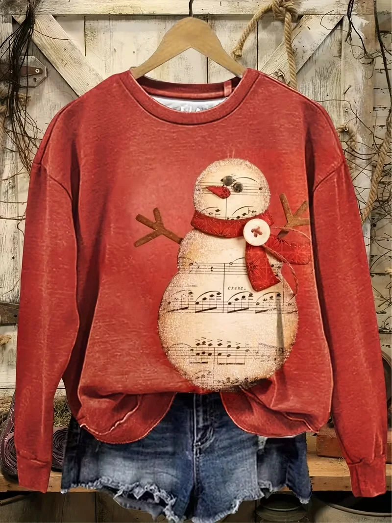 Women Christmas Snowman Crew Neck Printing Casual Spring/Fall Long Sleeve Sweatshirt
