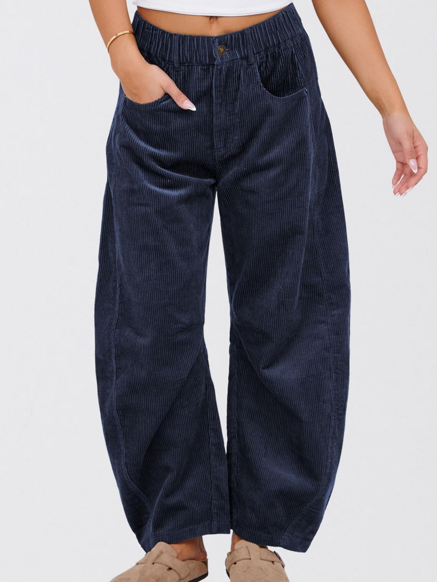 Women Plain Long Elastic Waist Pants Casual Spring/Fall Trousers