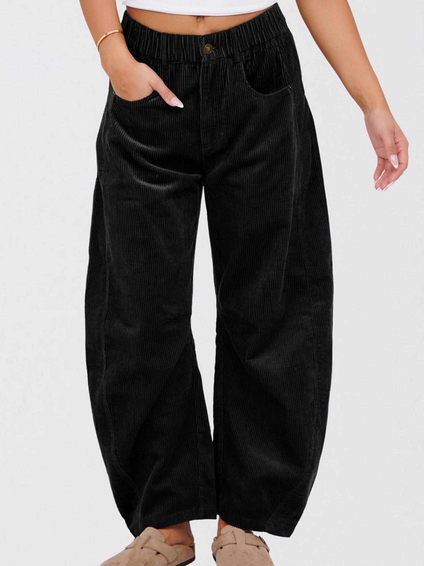 Women Plain Long Elastic Waist Pants Casual Spring/Fall Trousers
