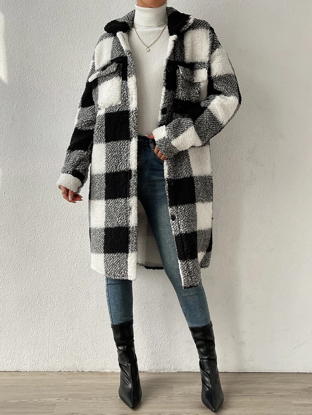 Women's Plaid Winter Outerwear Casual Printing Mid-long Shawl Collar Overcoat
