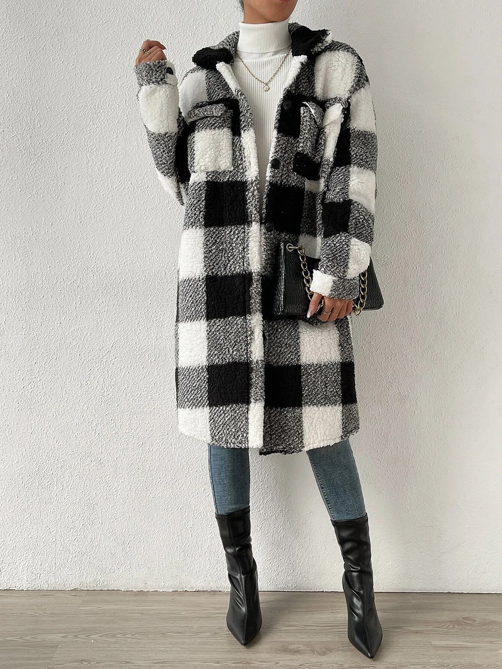 Women's Plaid Winter Outerwear Casual Printing Mid-long Shawl Collar Overcoat