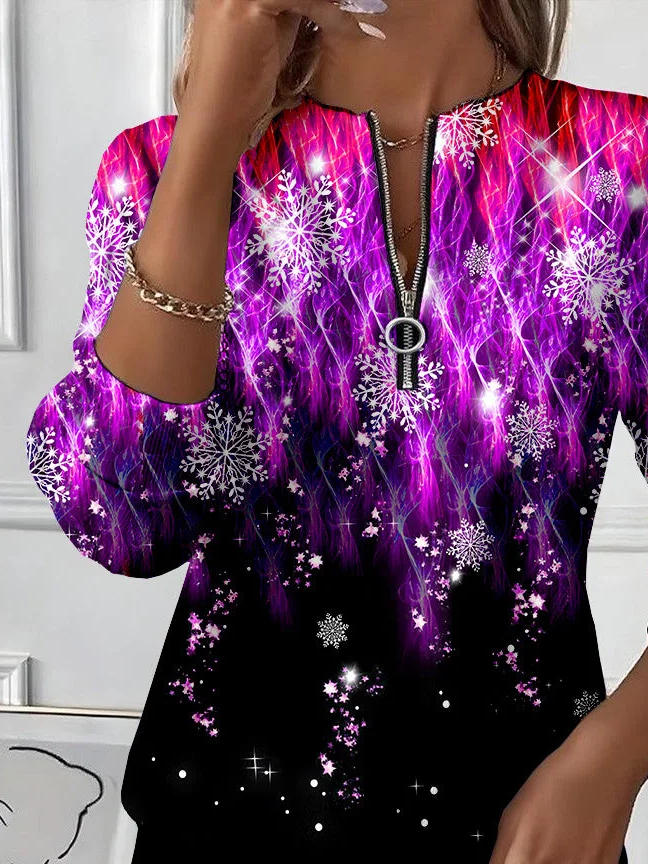 Women Christmas Crew Neck Printing Casual Spring/Fall Long Sleeve Sweatshirt
