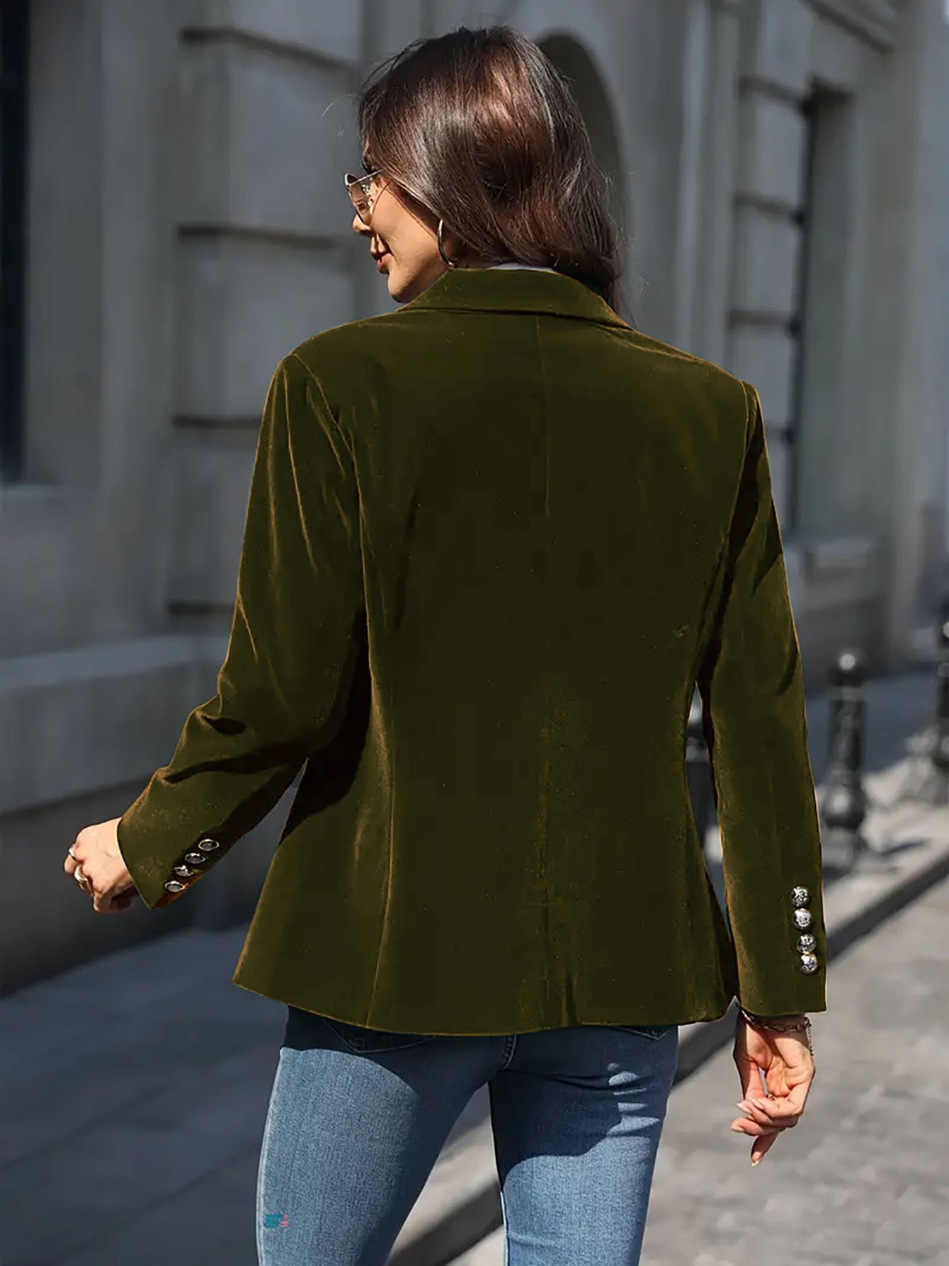 Women Plain Spring/Fall Outerwear Vintage Split Joint Long Sleeve Lapel Collar Regular Blazer