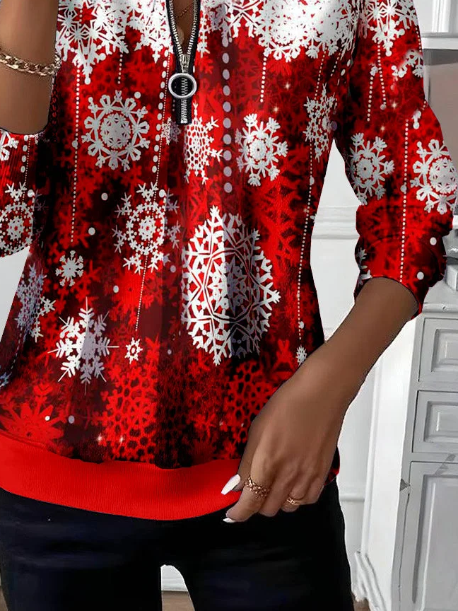 Women Christmas Crew Neck Printing Casual Spring/Fall Long Sleeve Sweatshirt