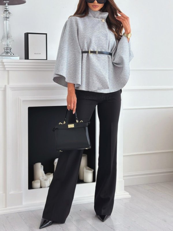 Women's Autumn Outerwear Casual Split Joint Dolman Sleeve Plain Stand Collar Cape Coat