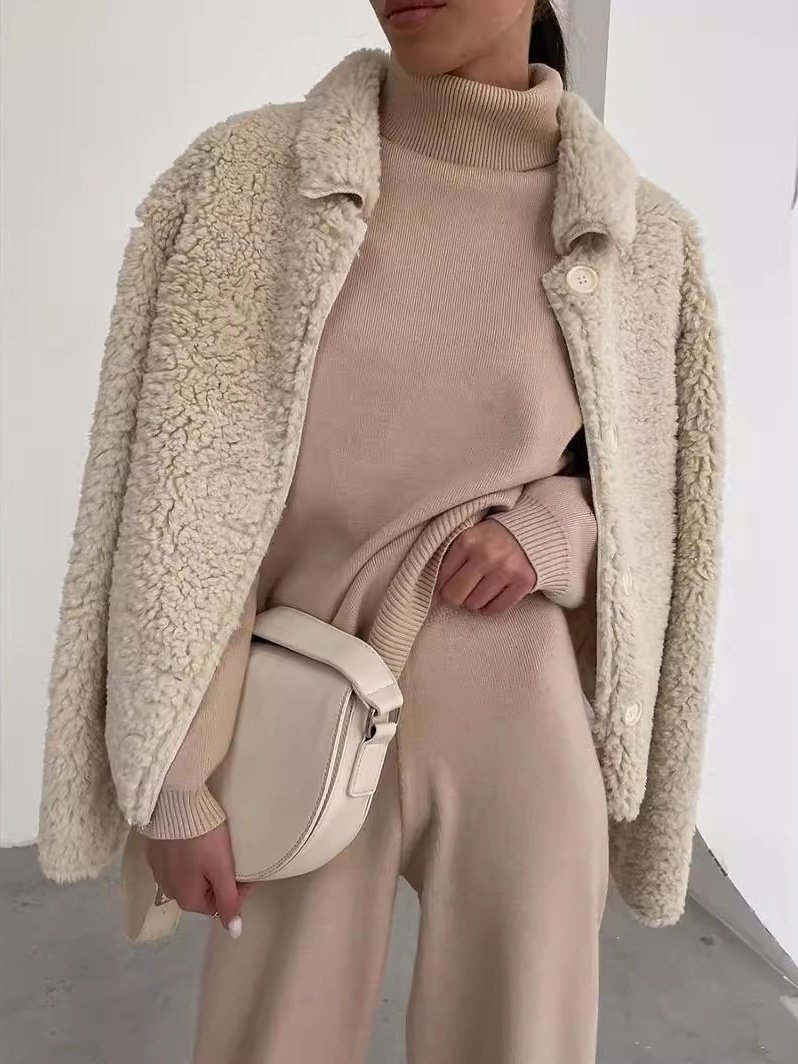 Women Plain Lace-up Two-Piece Set Daily Long Sleeve Casual Spring/Fall Top With Pants Matching Set