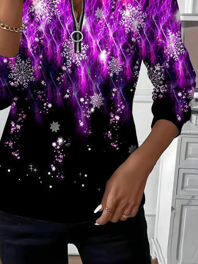 Women Christmas Crew Neck Printing Casual Spring/Fall Long Sleeve Sweatshirt