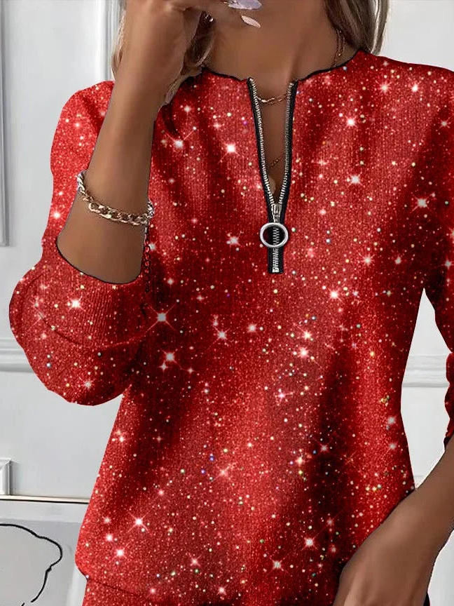 Women Christmas Crew Neck Printing Casual Spring/Fall Long Sleeve Sweatshirt
