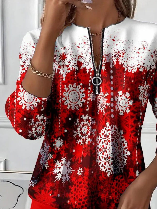 Women Christmas Crew Neck Printing Casual Spring/Fall Long Sleeve Sweatshirt