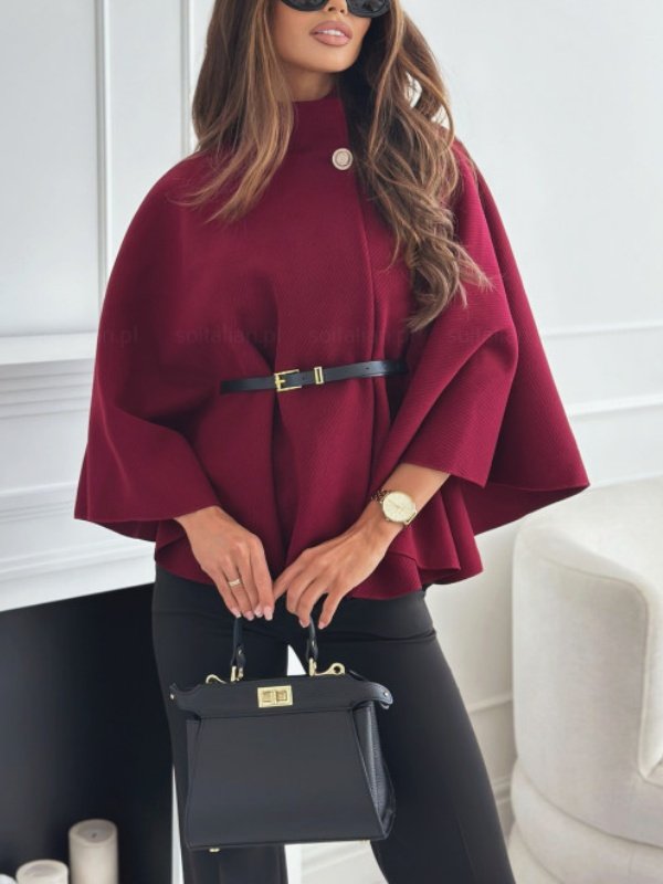 Women's Autumn Outerwear Casual Split Joint Dolman Sleeve Plain Stand Collar Cape Coat