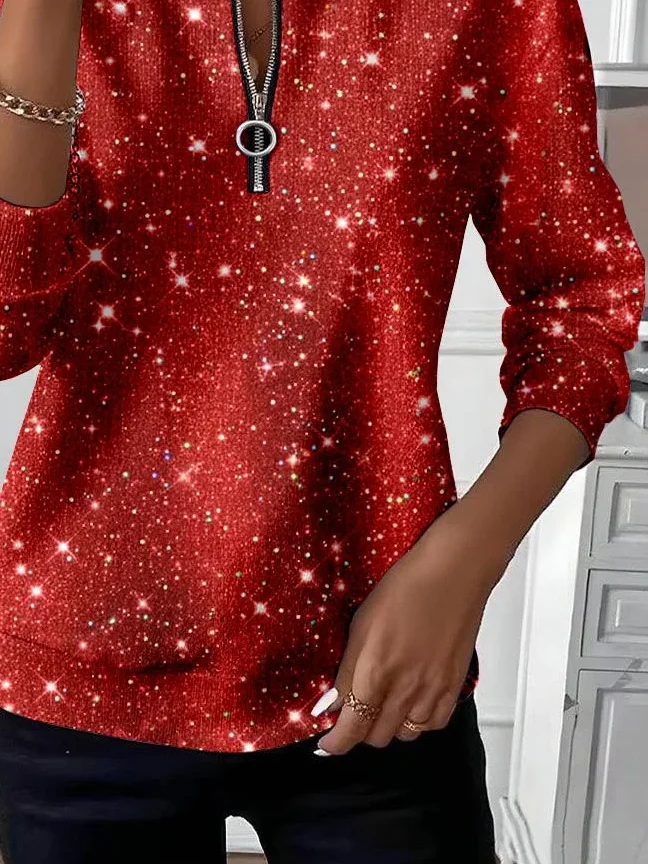 Women Christmas Crew Neck Printing Casual Spring/Fall Long Sleeve Sweatshirt