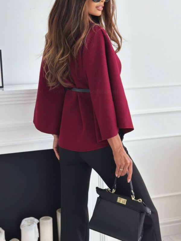 Women's Autumn Outerwear Casual Split Joint Dolman Sleeve Plain Stand Collar Cape Coat