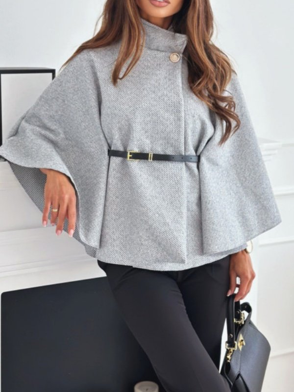 Women's Autumn Outerwear Casual Split Joint Dolman Sleeve Plain Stand Collar Cape Coat