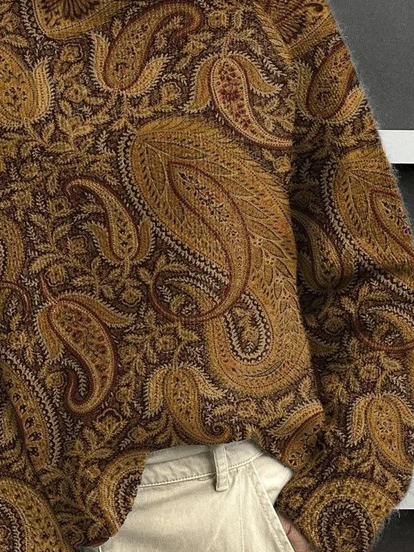 Women Floral Printing Spring/Fall Vintage Long Sleeve Turtleneck Sweater