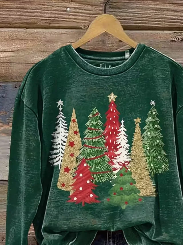 Women Christmas Crew Neck Printing Casual Spring/Fall Long Sleeve Sweatshirt