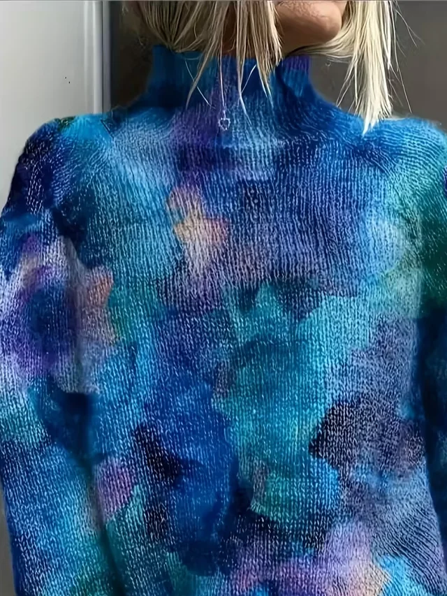 Women Abstract Printing Spring/Fall Vintage Long Sleeve Turtleneck Sweater