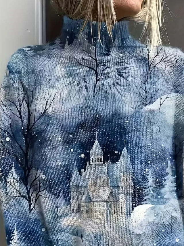 Women Christmas Printing Spring/Fall Vintage Long Sleeve Turtleneck Sweater