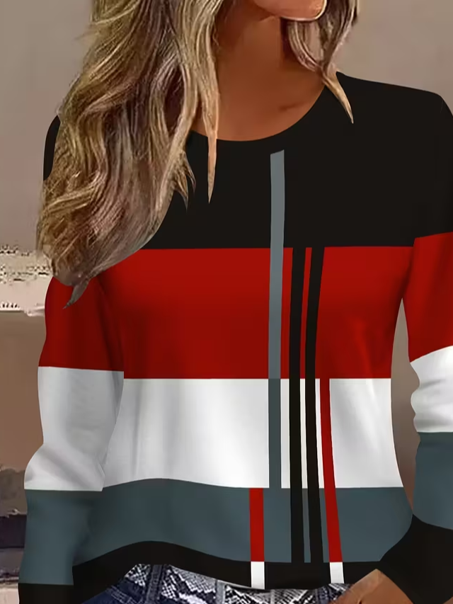 Women Abstract Long Sleeve Tee T-shirt Crew Neck Printing Casual Spring/Fall Graphic Tee Top