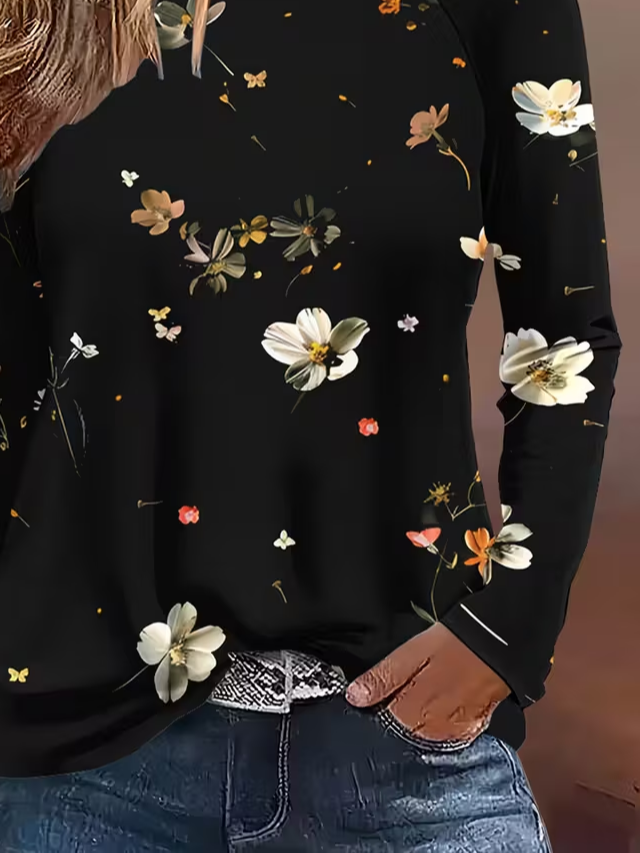 Women Floral Long Sleeve Tee T-shirt Crew Neck Printing Casual Spring/Fall Graphic Tee Top
