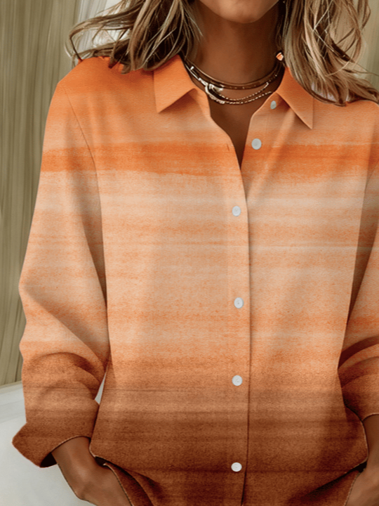 Women Abstract Long Sleeve Shirt Spring/Fall Buckle Shirt Collar Regular Sleeve Daily Casual Top