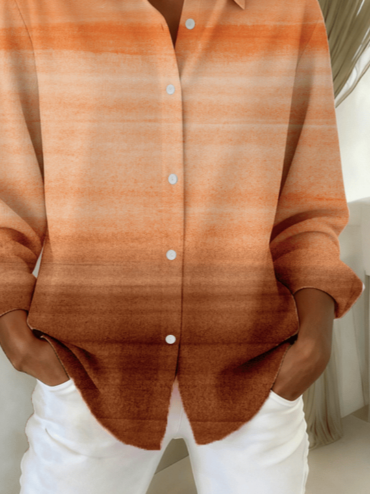Women Abstract Long Sleeve Shirt Spring/Fall Buckle Shirt Collar Regular Sleeve Daily Casual Top
