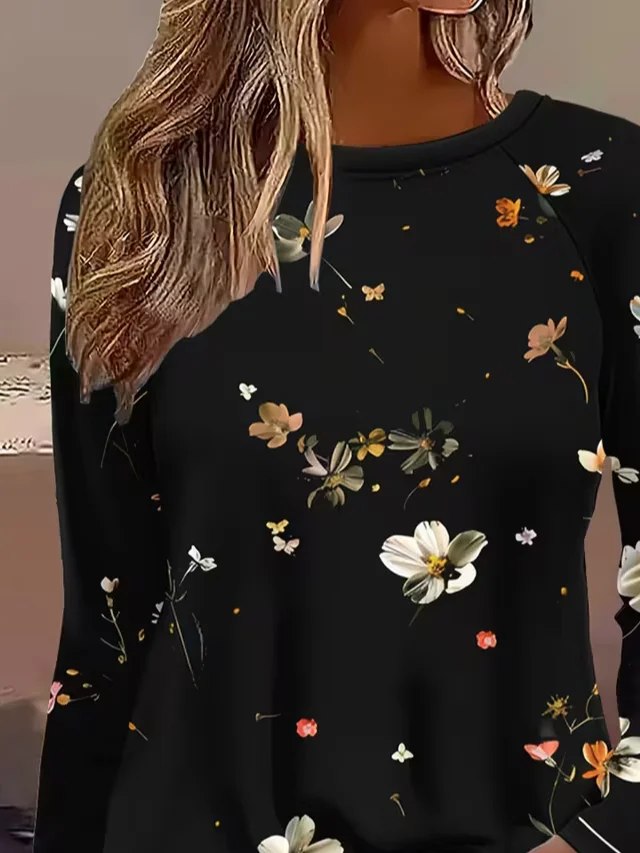 Women Floral Long Sleeve Tee T-shirt Crew Neck Printing Casual Spring/Fall Graphic Tee Top