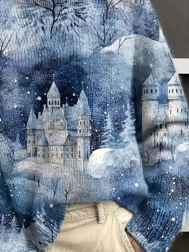 Women Christmas Printing Spring/Fall Vintage Long Sleeve Turtleneck Sweater