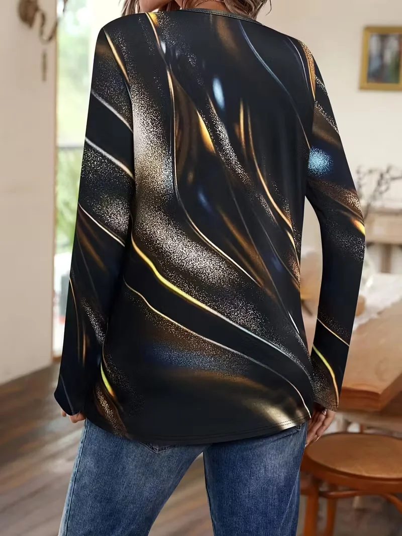 Women Abstract Long Sleeve Tee T-shirt Crew Neck Printing Casual Spring/Fall Graphic Tee Top
