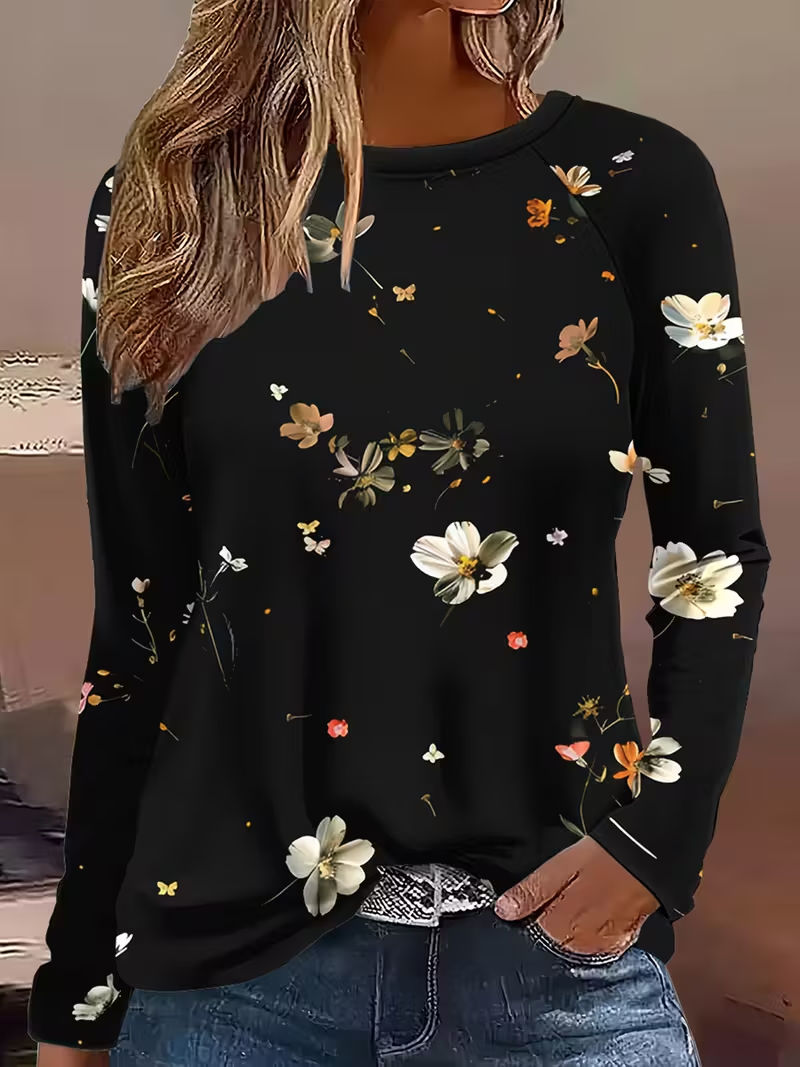 Women Floral Long Sleeve Tee T-shirt Crew Neck Printing Casual Spring/Fall Graphic Tee Top