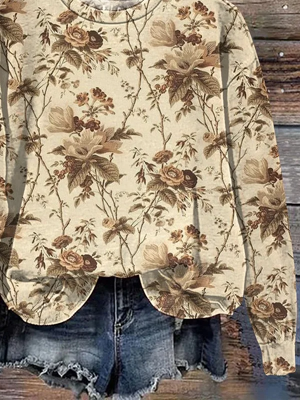 Women Floral Crew Neck Printing Casual Spring/Fall Long Sleeve Sweatshirt